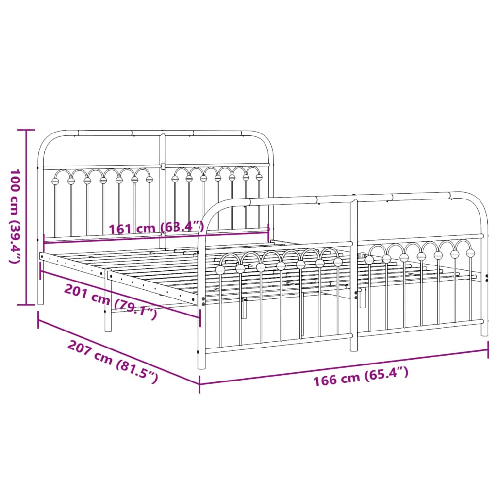 Estrutura de cama com cabeceira e pés 160x200 cm metal branco