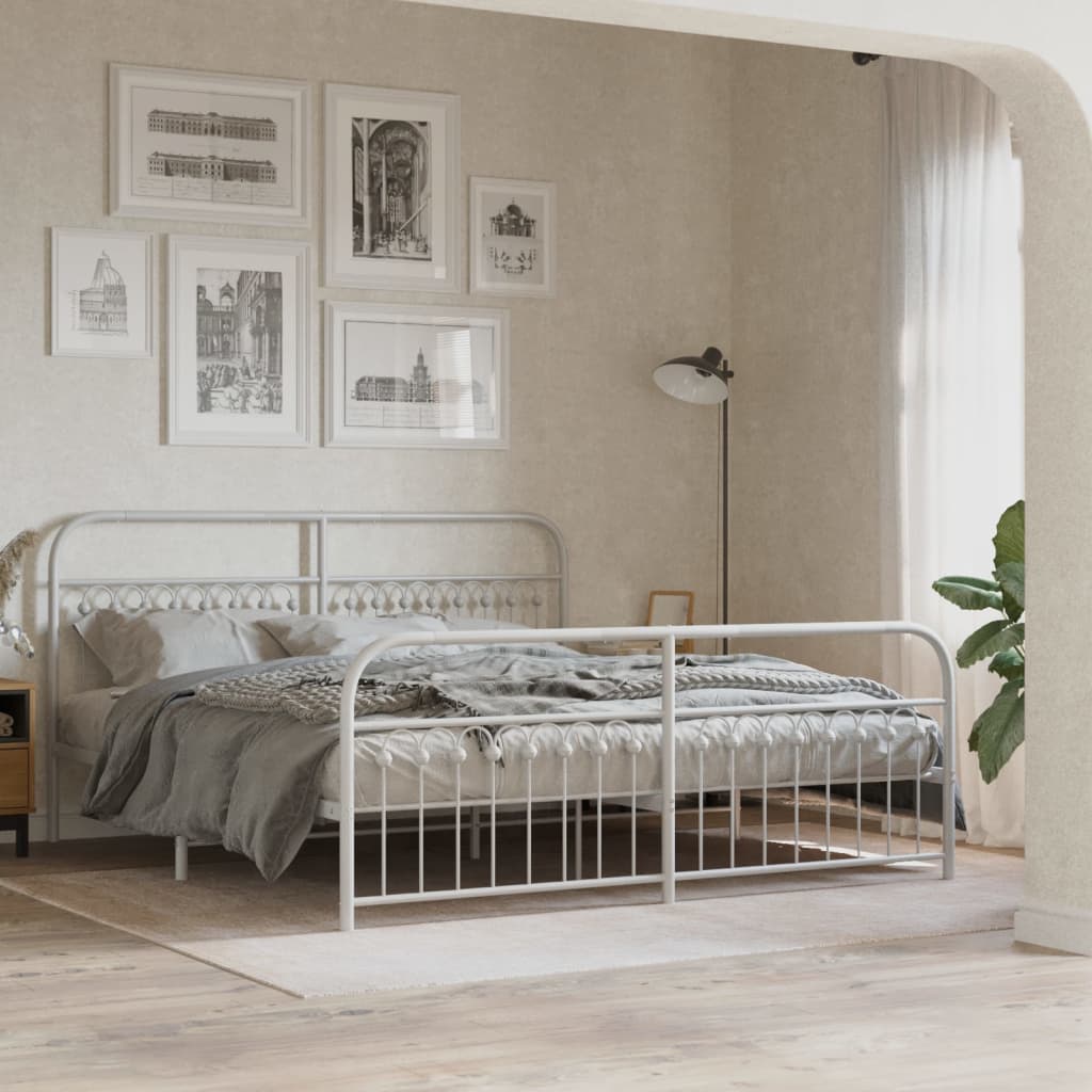 Estrutura de cama com cabeceira e pés 183x213 cm metal branco