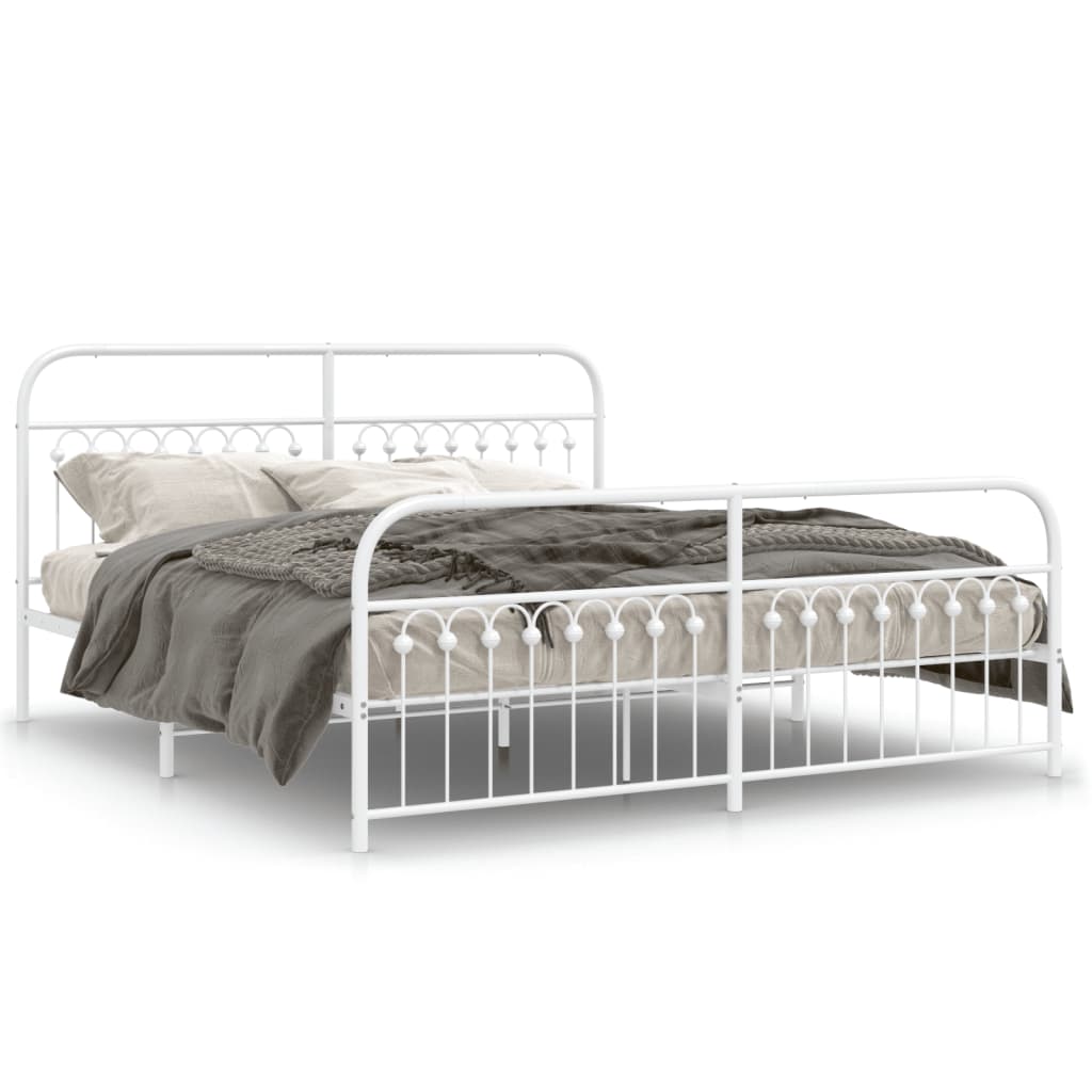 Estrutura de cama com cabeceira e pés 183x213 cm metal branco