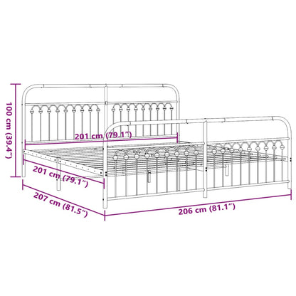 Estrutura de cama com cabeceira e pés 200x200 cm metal branco