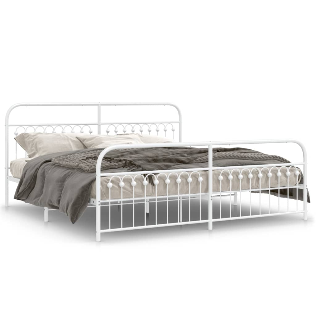 Estrutura de cama com cabeceira e pés 200x200 cm metal branco