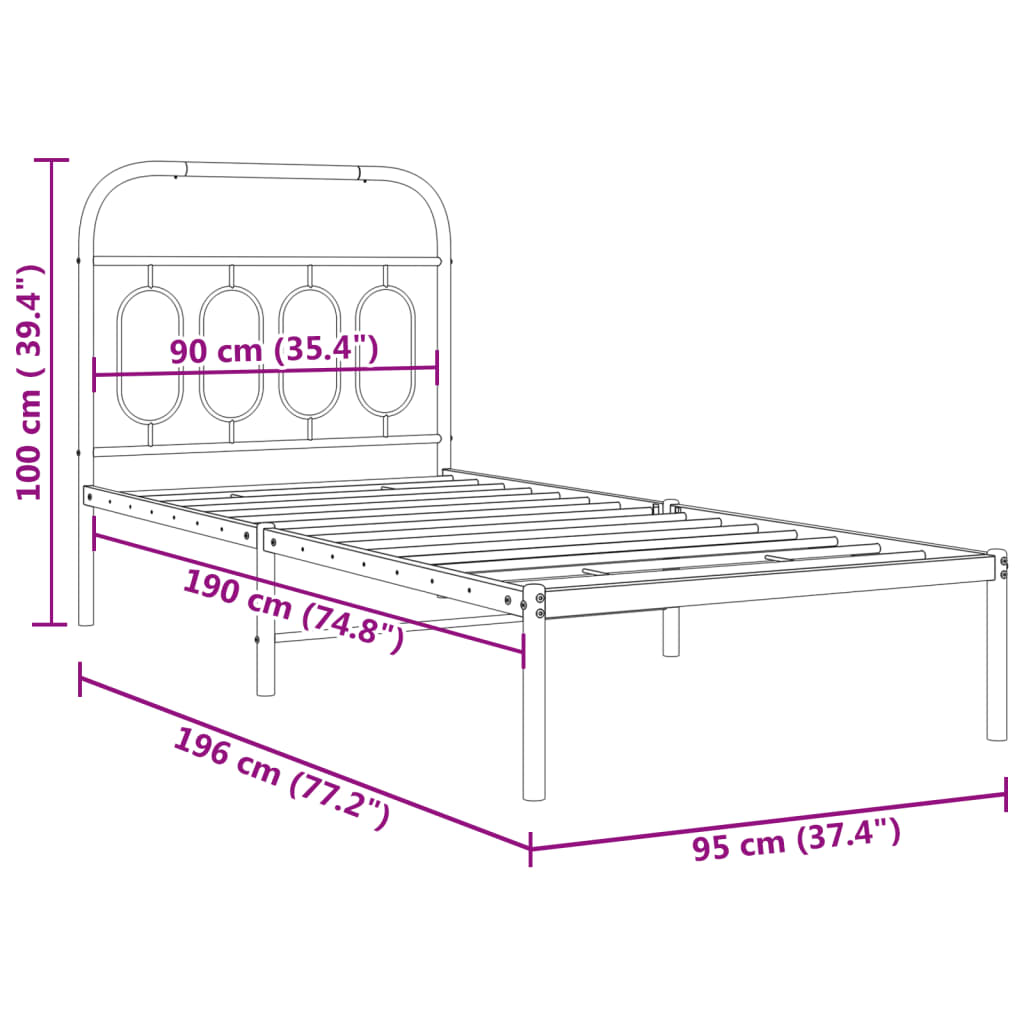 Estrutura de cama com cabeceira 90x190 cm metal preto