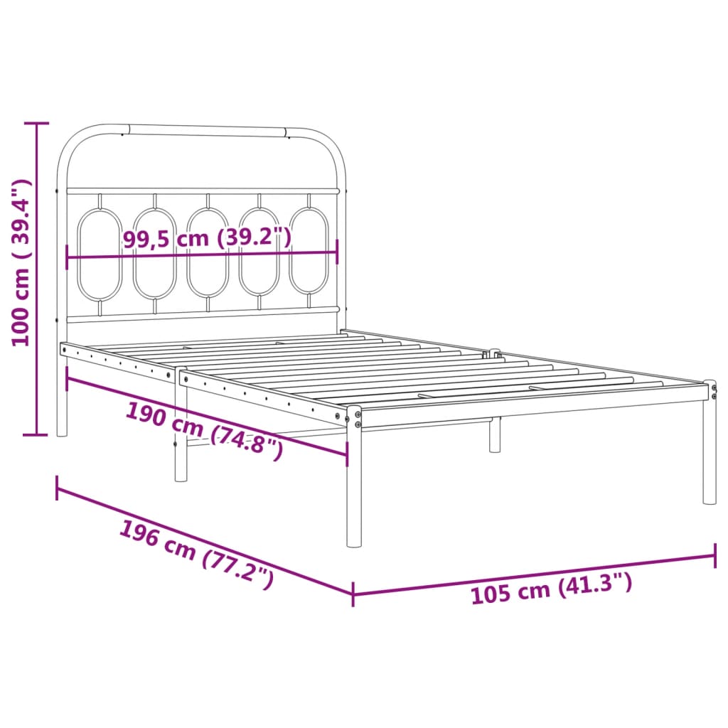 Estrutura de cama com cabeceira 100x190 cm metal preto