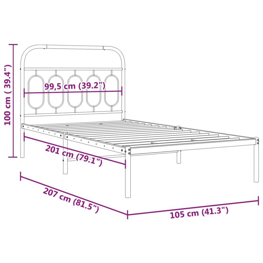 Estrutura de cama com cabeceira 100x200 cm metal preto