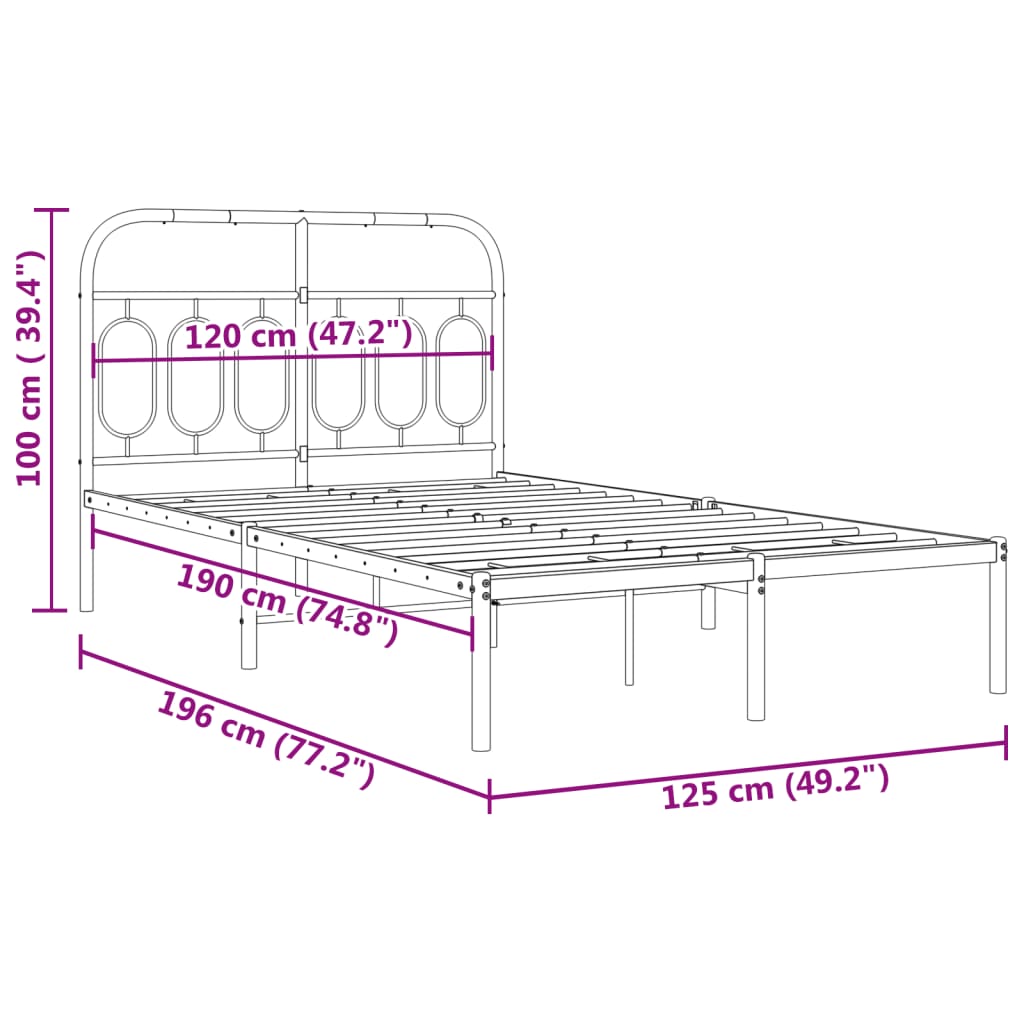 Estrutura de cama com cabeceira 120x190 cm metal preto