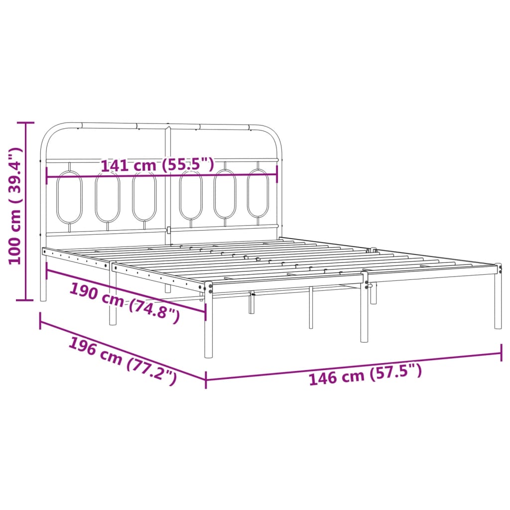 Estrutura de cama com cabeceira 140x190 cm metal preto