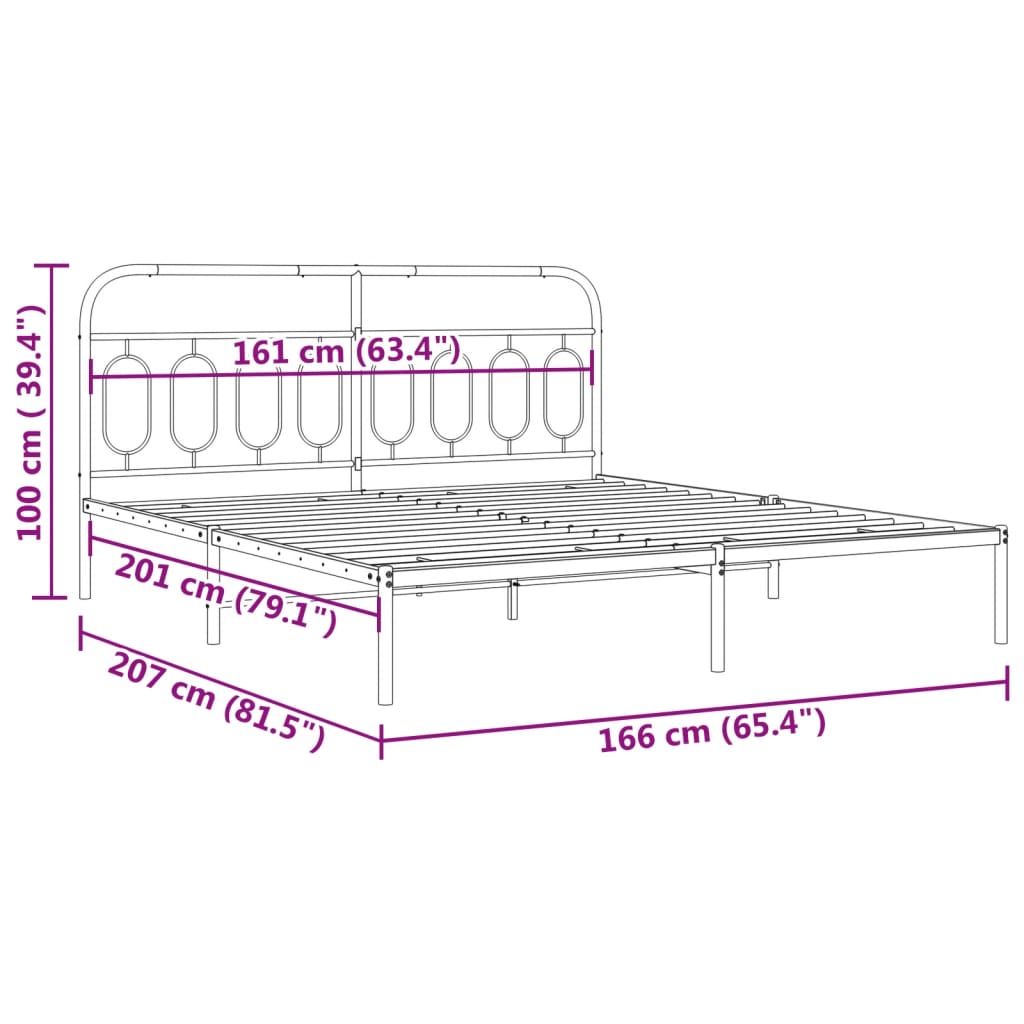 Estrutura de cama com cabeceira 160x200 cm metal preto