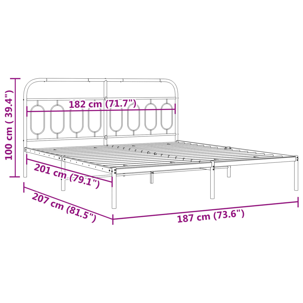 Estrutura de cama em metal com cabeceira 180x200 cm preto