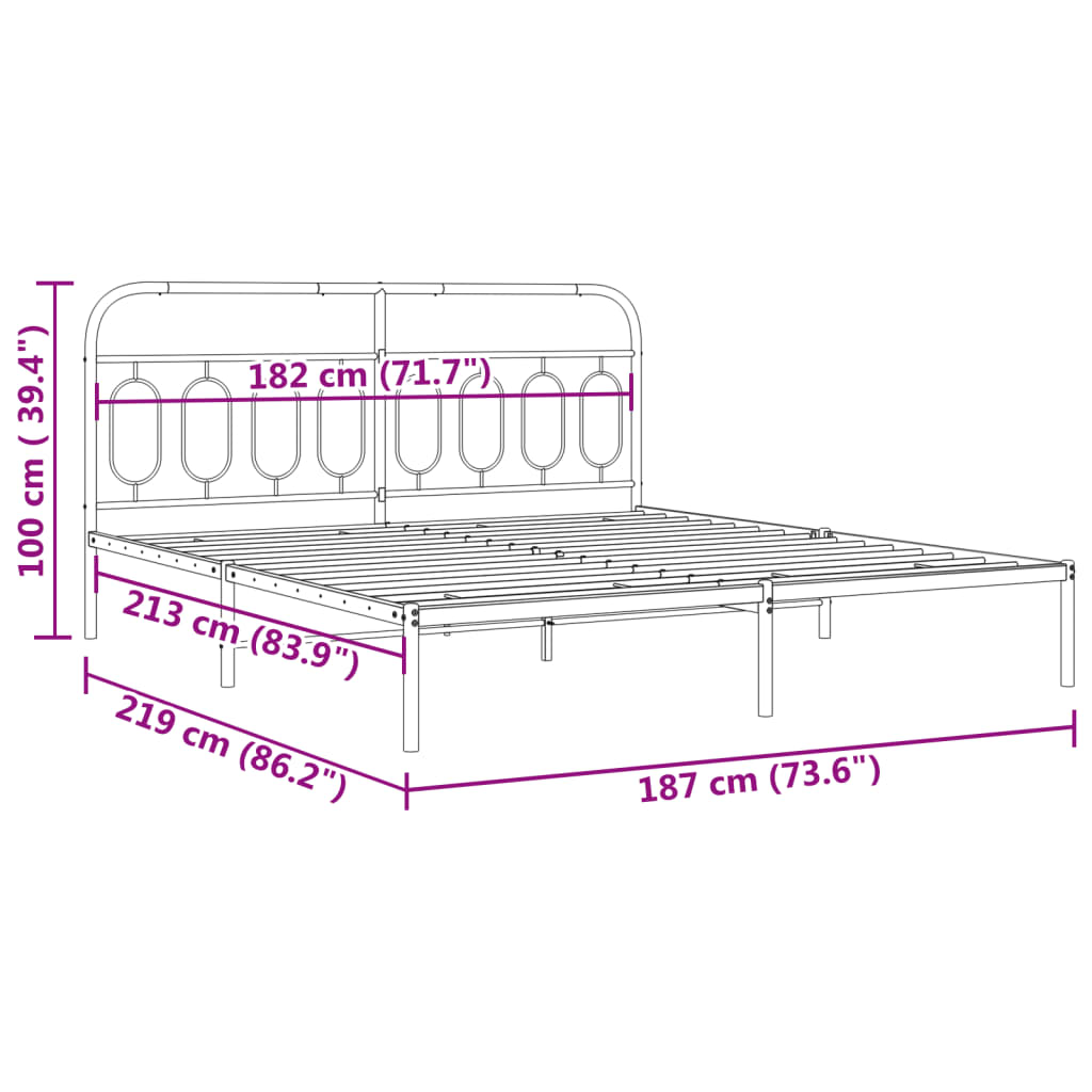 Estrutura de cama com cabeceira 183x213 cm metal preto