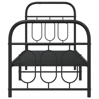 Estrutura de cama com cabeceira e pés 75x190 cm metal preto