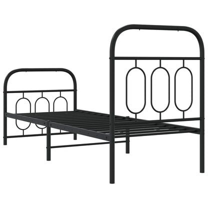 Estrutura de cama com cabeceira e pés 75x190 cm metal preto