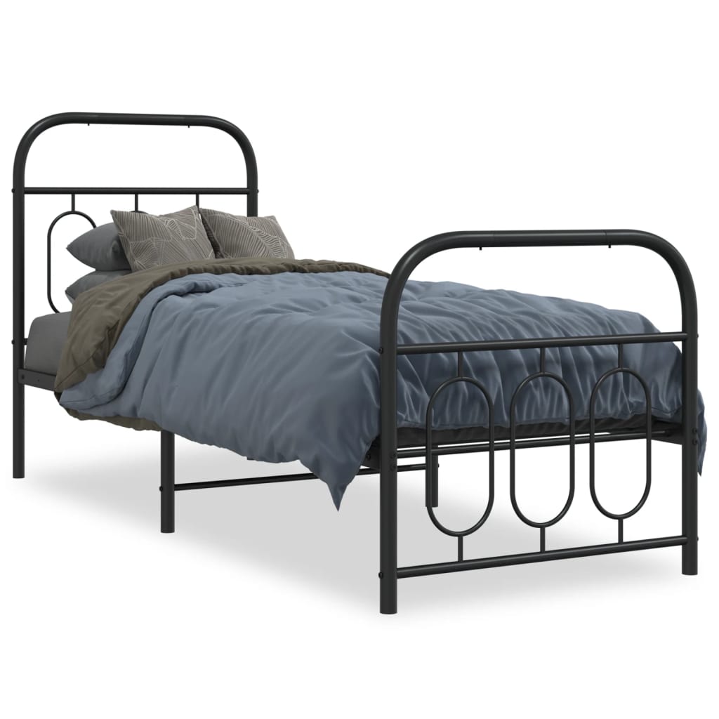 Estrutura de cama com cabeceira e pés 75x190 cm metal preto