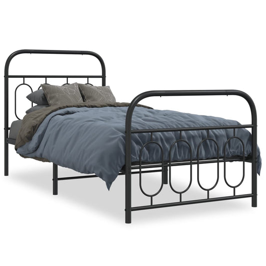 Estrutura de cama com cabeceira e pés 90x190 cm metal preto