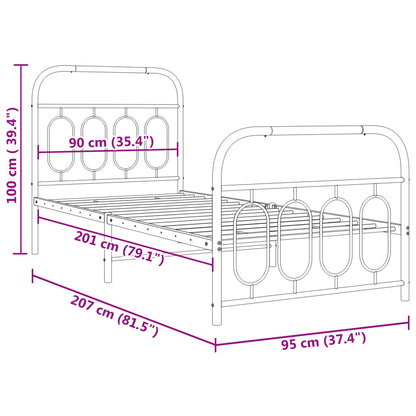 Estrutura de cama com cabeceira e pés 90x200 cm metal preto