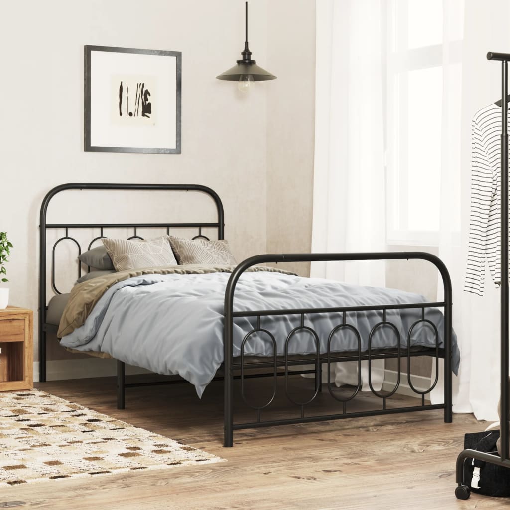 Estrutura de cama com cabeceira e pés 100x190 cm metal preto