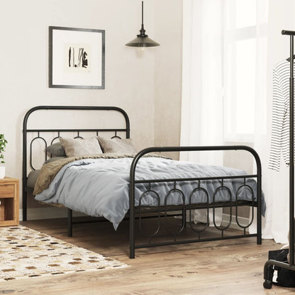 Estrutura de cama com cabeceira e pés 107x203 cm metal preto