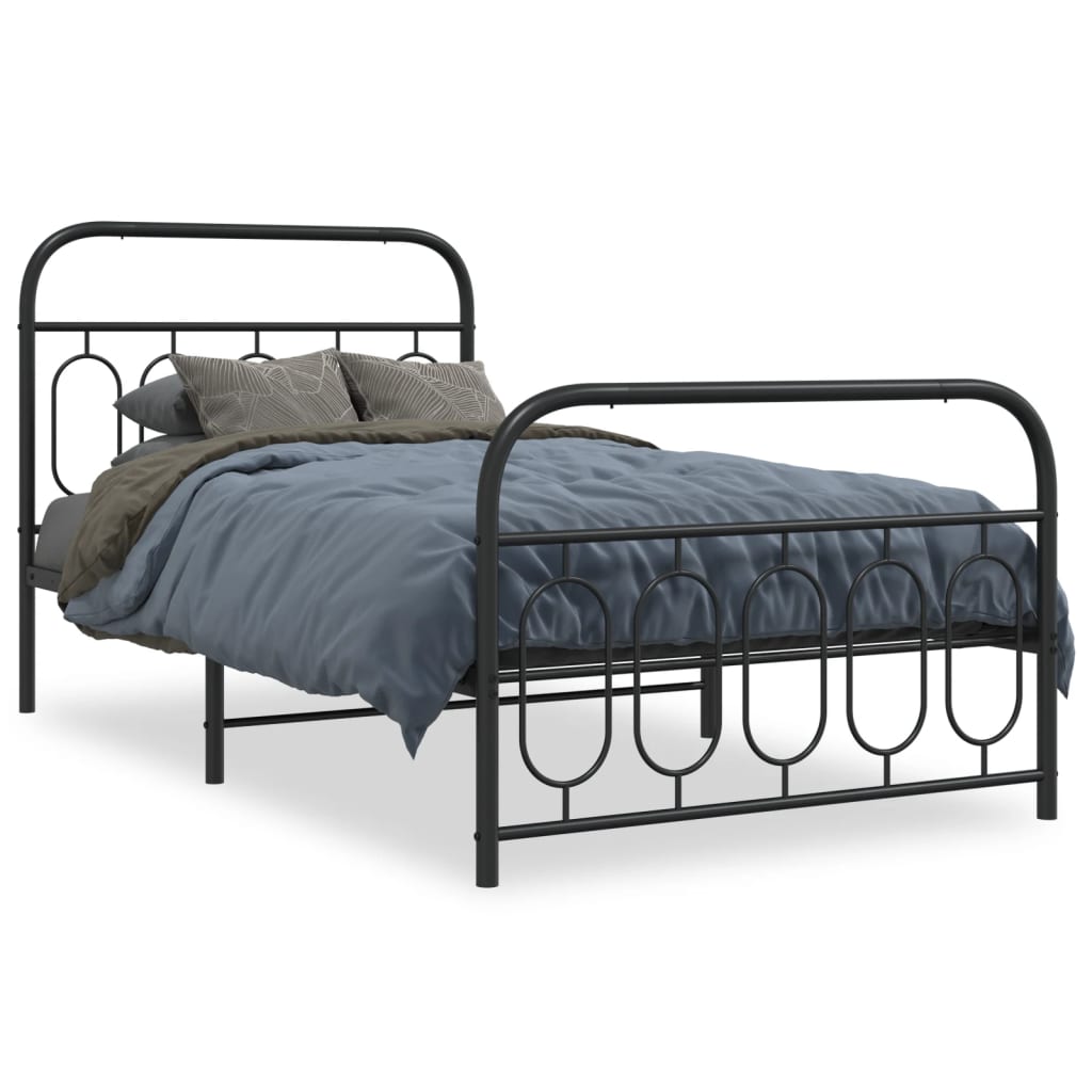 Estrutura de cama com cabeceira e pés 107x203 cm metal preto