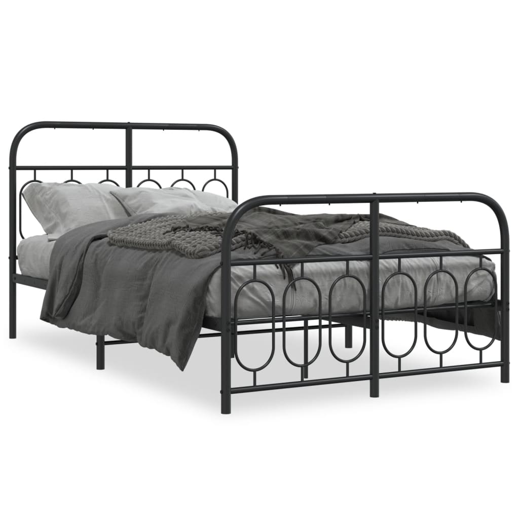 Estrutura de cama com cabeceira e pés 120x200 cm metal preto