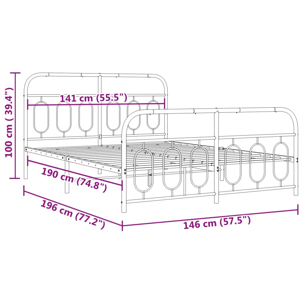 Estrutura de cama com cabeceira e pés 140x190 cm metal preto