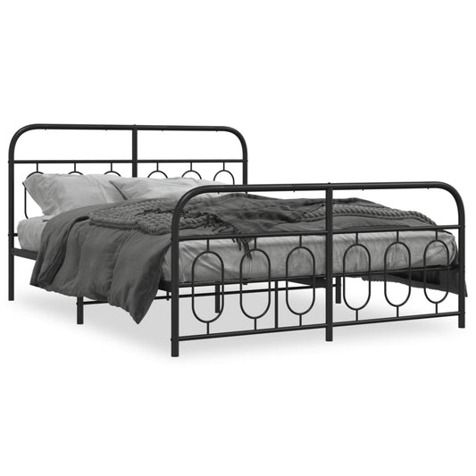 Estrutura de cama com cabeceira e pés 140x190 cm metal preto