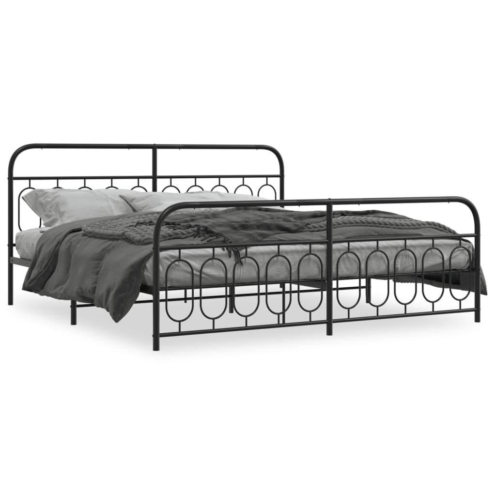 Estrutura de cama com cabeceira e pés 200x200 cm metal preto