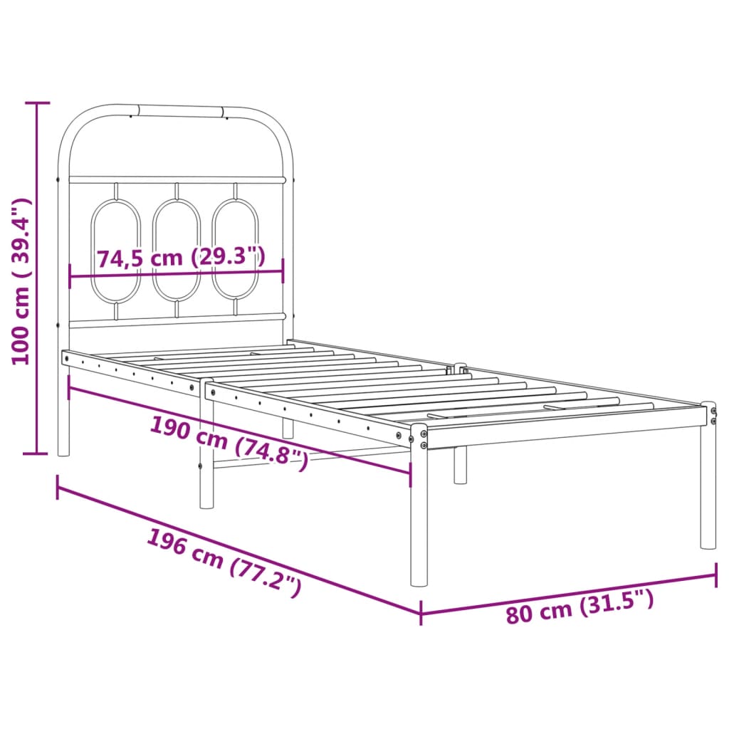 Estrutura de cama com cabeceira 75x190 cm metal branco