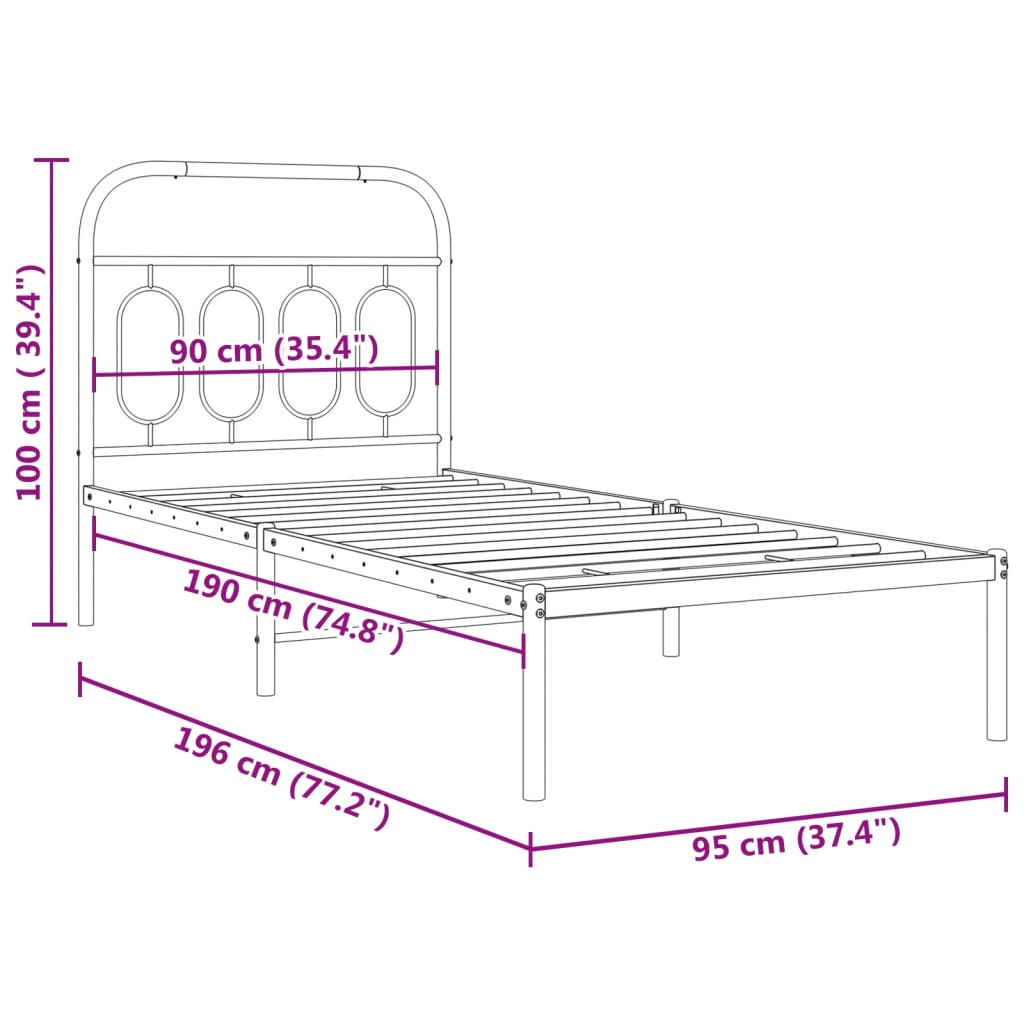 Estrutura de cama com cabeceira 90x190 cm metal branco