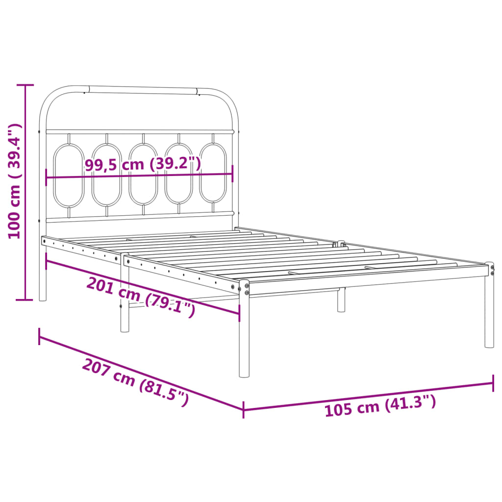 Estrutura de cama com cabeceira 100x200 cm metal branco