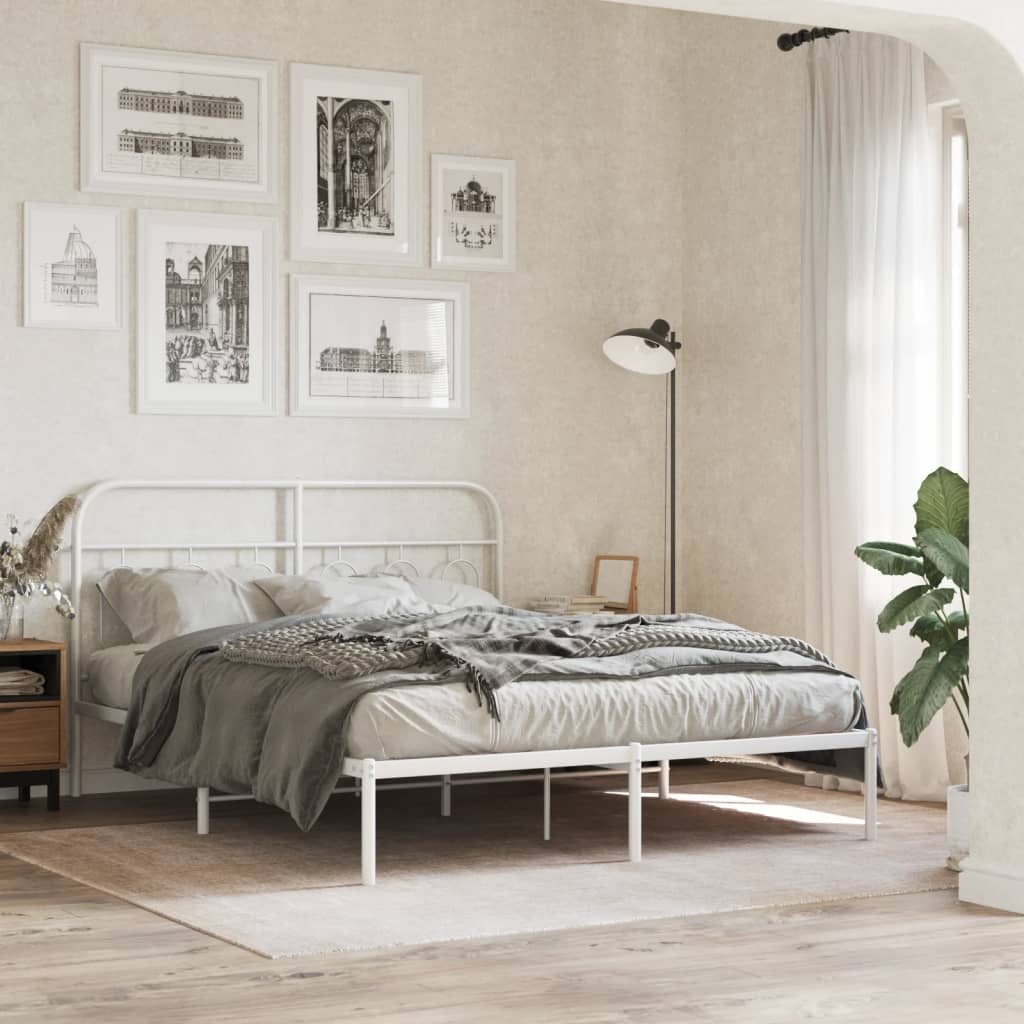 Estrutura de cama com cabeceira 135x190 cm metal branco