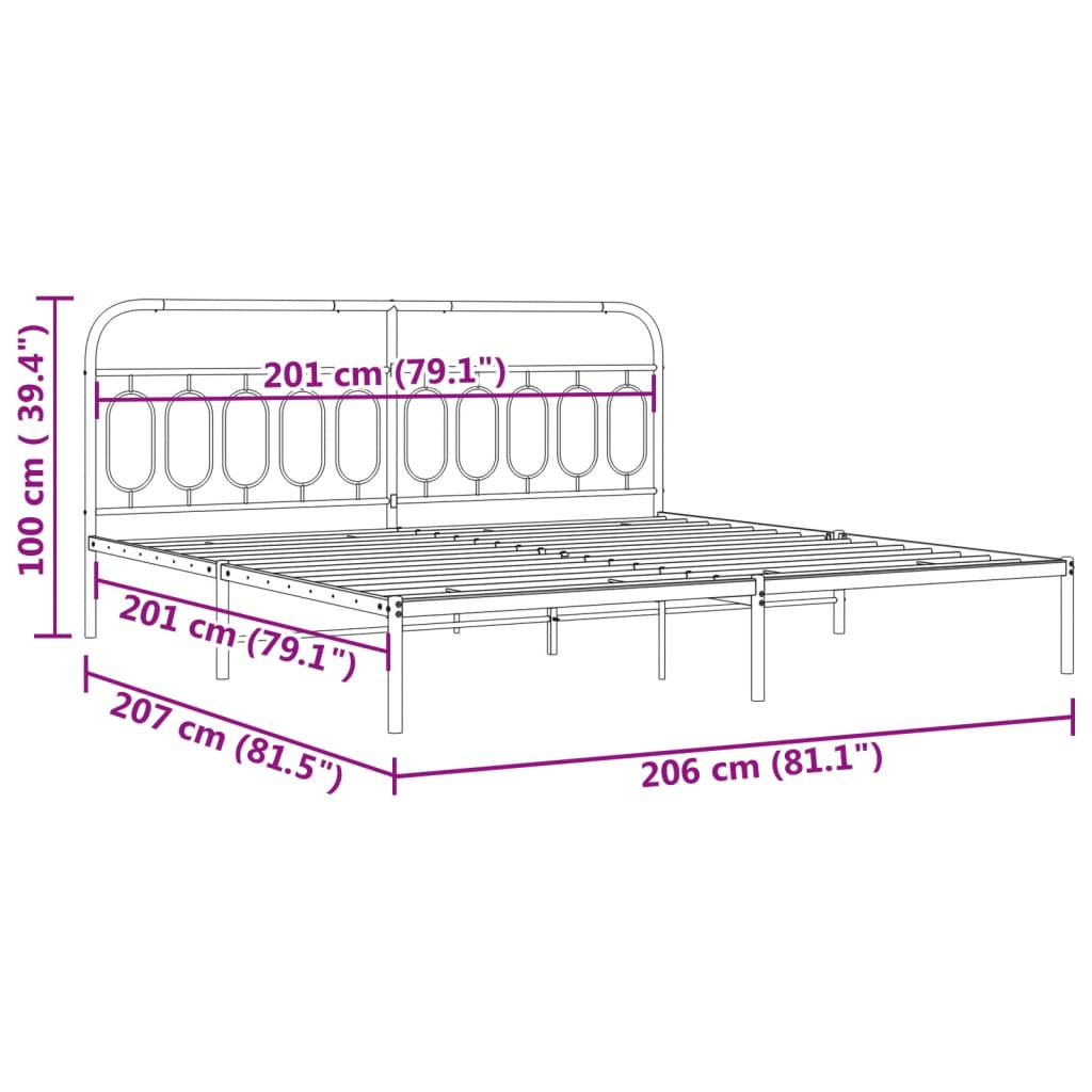 Estrutura de cama com cabeceira 200x200 cm metal branco