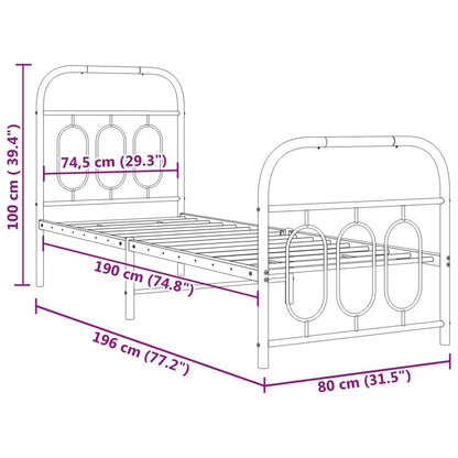 Estrutura de cama com cabeceira e pés 75x190 cm metal branco