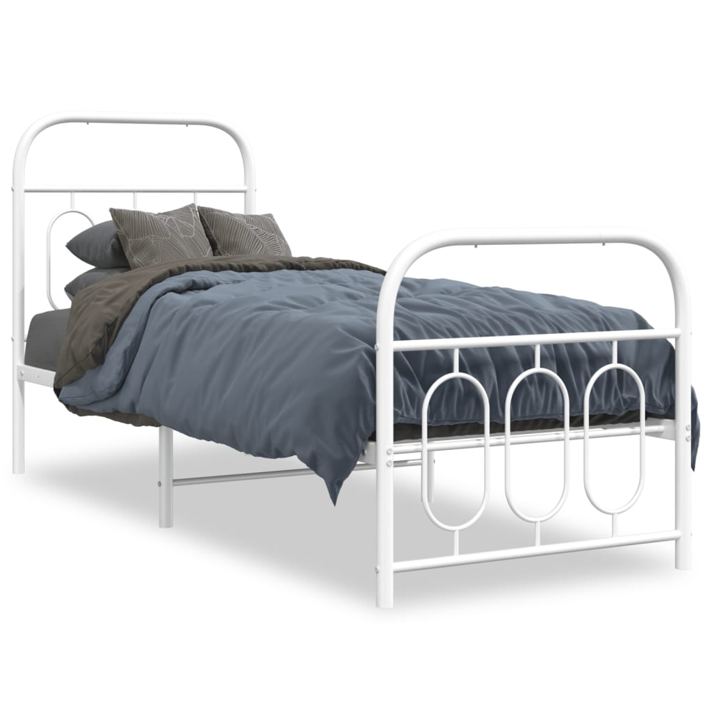 Estrutura de cama com cabeceira e pés 75x190 cm metal branco