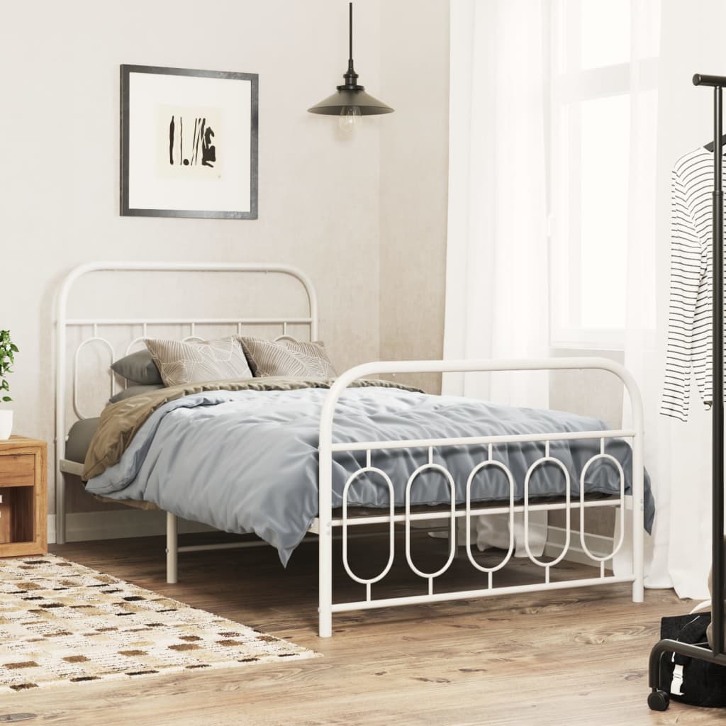 Estrutura de cama com cabeceira e pés 100x190 cm metal branco