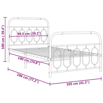 Estrutura de cama com cabeceira e pés 100x190 cm metal branco