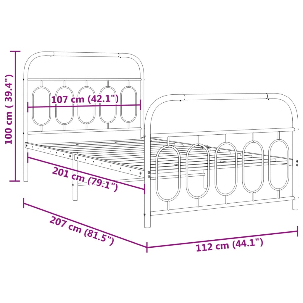 Estrutura de cama com cabeceira e pés 107x203 cm metal branco