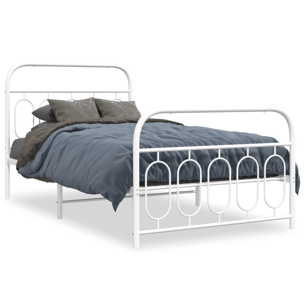 Estrutura de cama com cabeceira e pés 107x203 cm metal branco