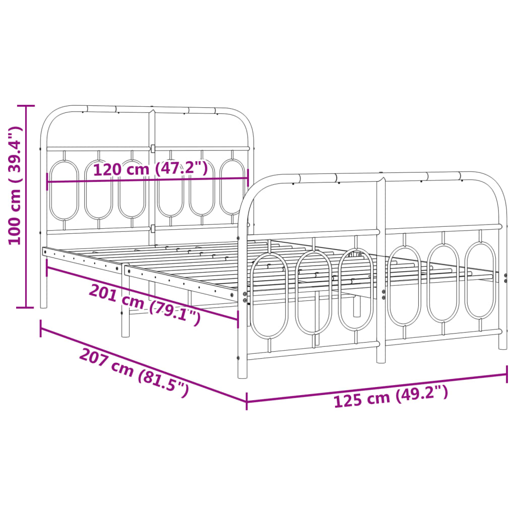 Estrutura de cama com cabeceira e pés 120x200 cm metal branco