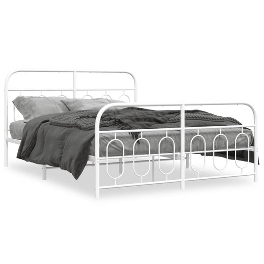 Estrutura de cama com cabeceira e pés 140x190 cm metal branco