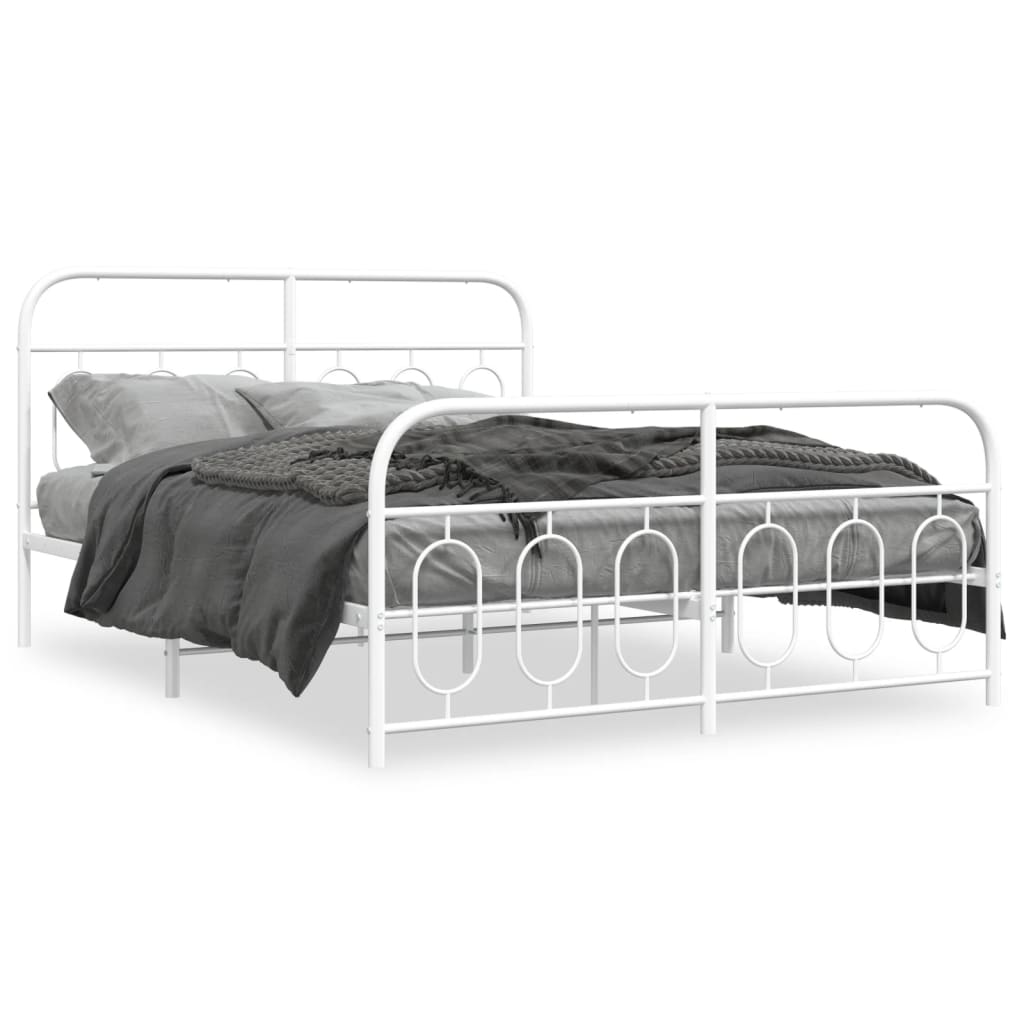 Estrutura de cama com cabeceira e pés 140x200 cm metal branco