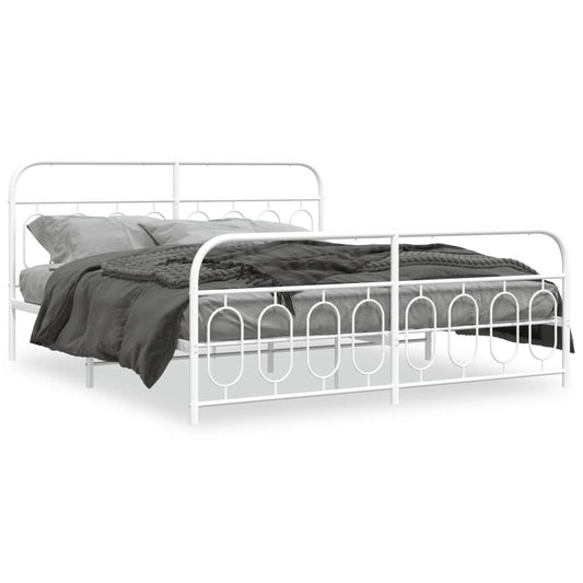 Estrutura de cama com cabeceira e pés 160x200 cm metal branco