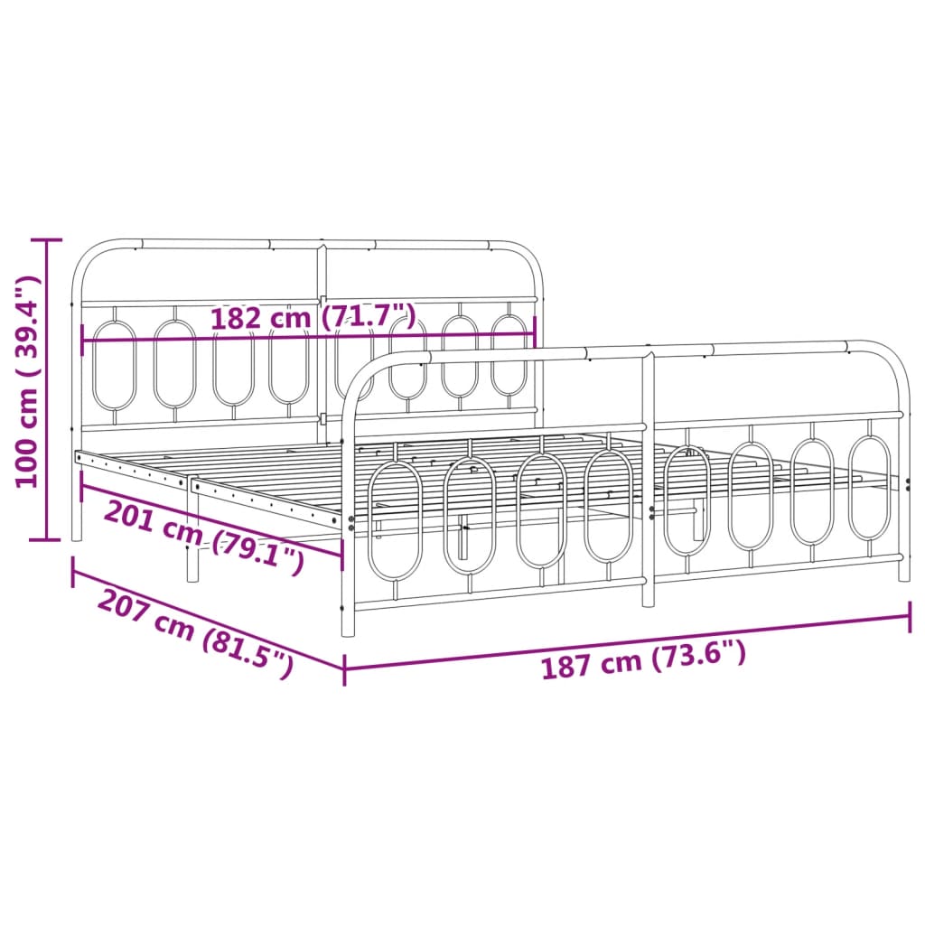 Estrutura de cama com cabeceira e pés 180x200 cm metal branco