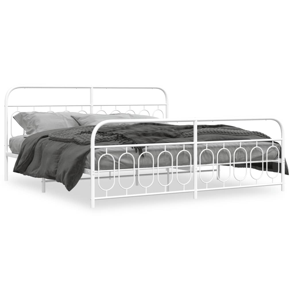 Estrutura de cama com cabeceira e pés 200x200 cm metal branco