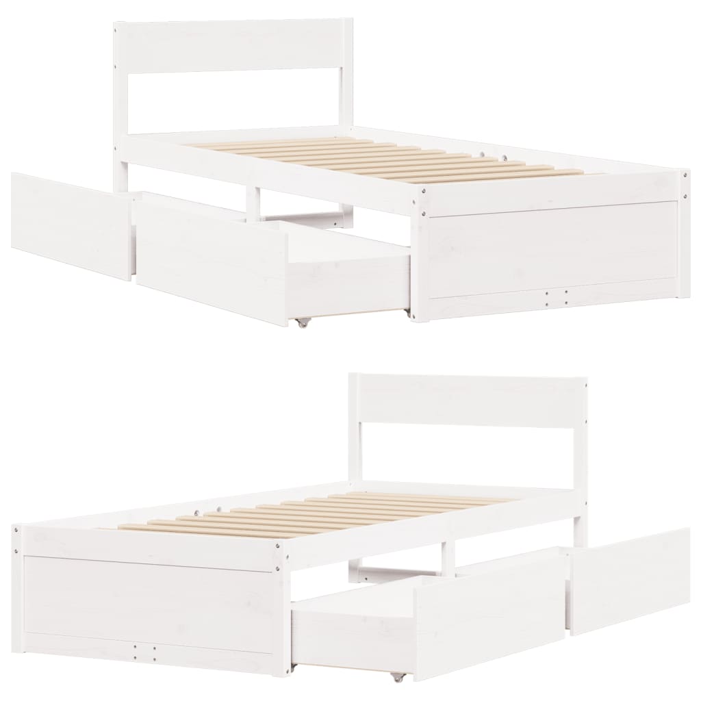 Estrutura de cama c/ gavetas 100x200 cm pinho maciço branco