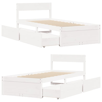 Estrutura de cama c/ gavetas 100x200 cm pinho maciço branco