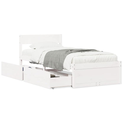 Estrutura de cama c/ gavetas 100x200 cm pinho maciço branco