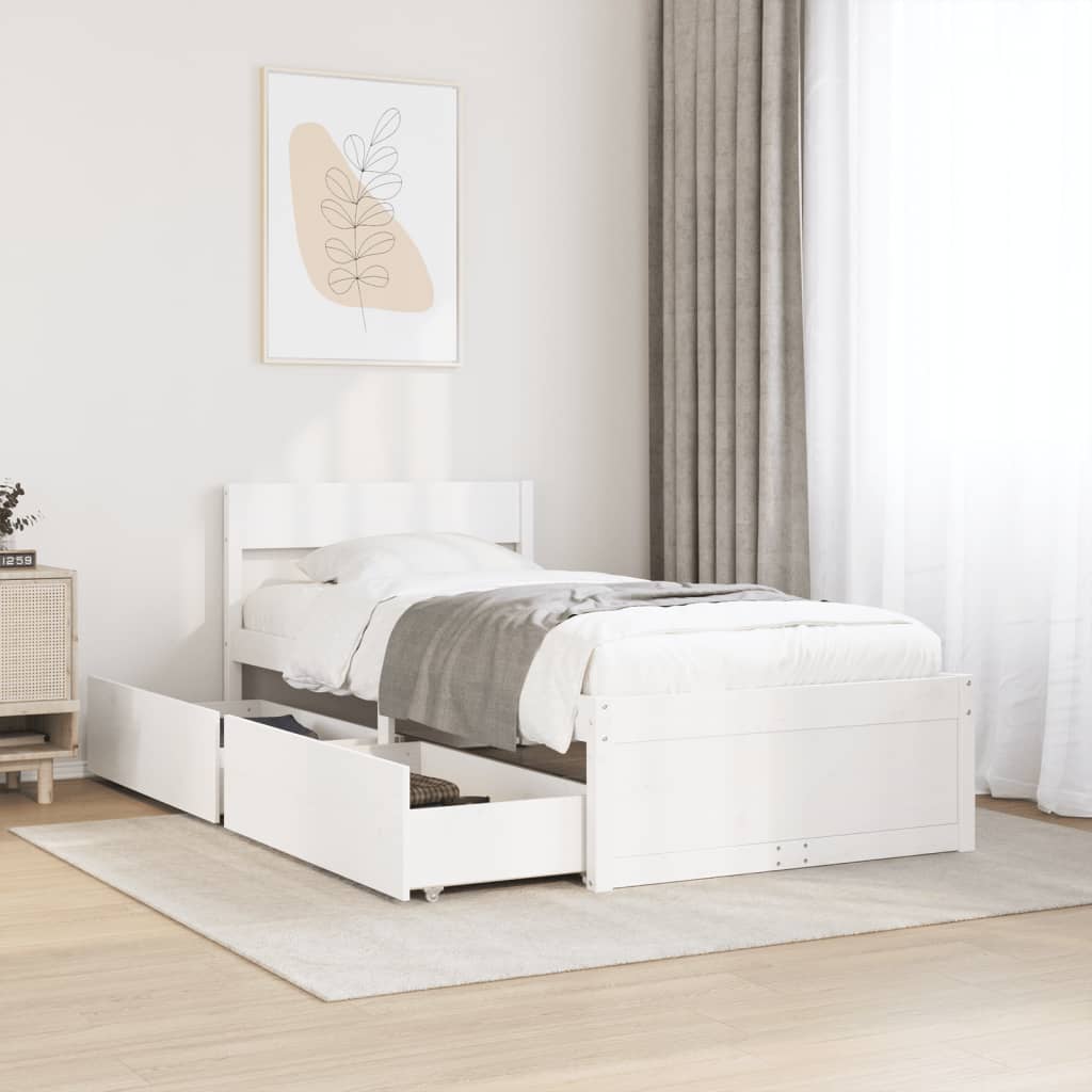 Estrutura de cama c/ gavetas 90x200 cm pinho maciço branco