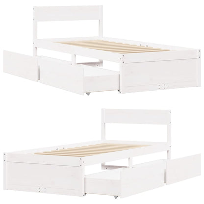 Estrutura de cama c/ gavetas 90x200 cm pinho maciço branco