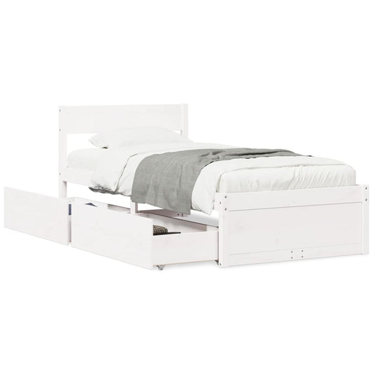 Estrutura de cama c/ gavetas 90x200 cm pinho maciço branco