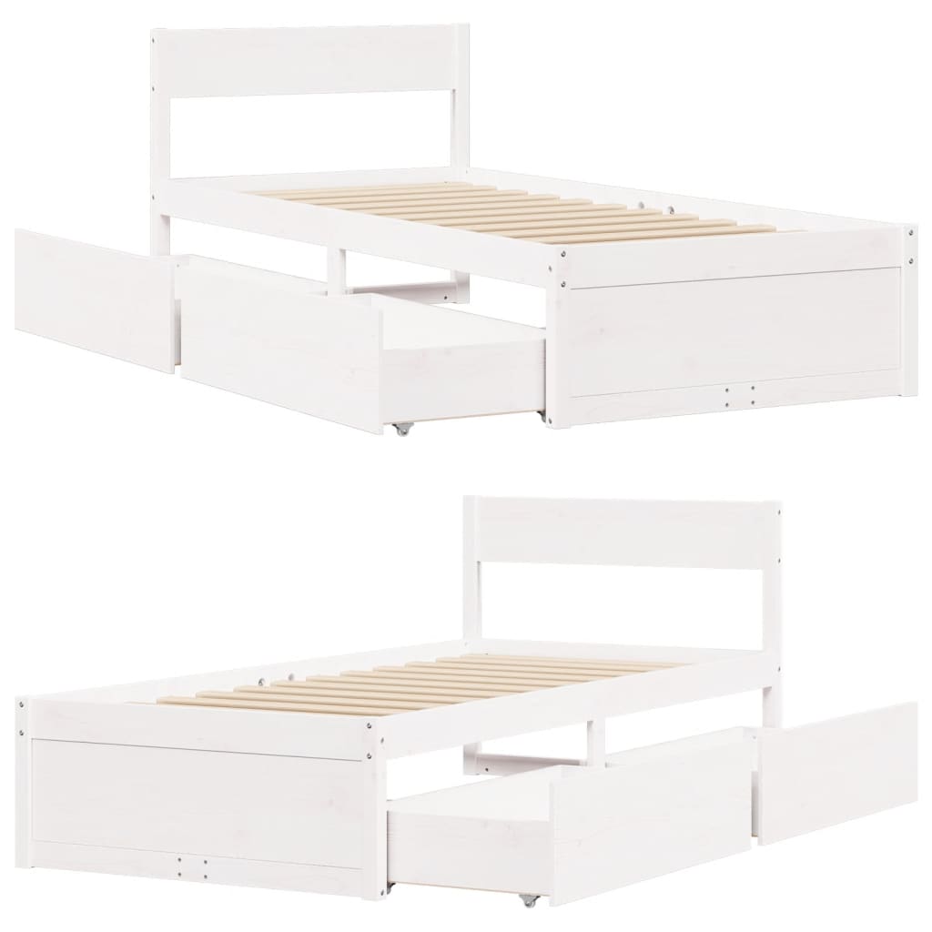 Estrutura de cama com gavetas 90x190 cm pinho maciço branco