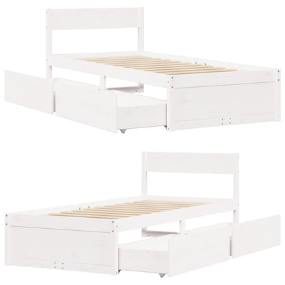 Estrutura de cama com gavetas 90x190 cm pinho maciço branco